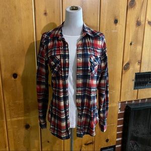 EUC Red & blue plaid shirt w snaps